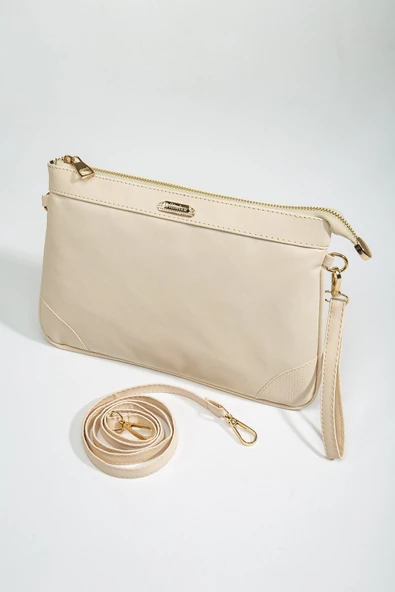 Prada Malzeme Uzun Kısa Askılı Bej Kadın Portföy Çanta - Resim 4