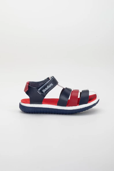 Şirin Genç Ortopedik Kafes Lacivert Kırmızı Erkek Çocuk Sandalet - Resim 3
