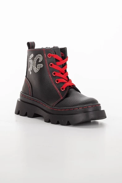 ŞirinGenç Ortopedik Bağlı Fermuarlı Deri Kırmızı Kız Çocuk Bot - Resim 4