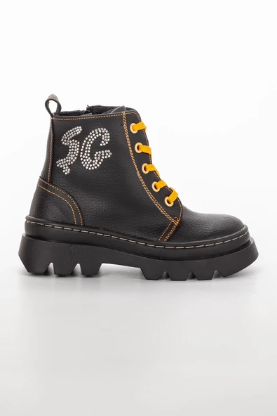 ŞirinGenç Ortopedik Bağlı Fermuarlı Deri Sarı Kız Çocuk Bot - Resim 2