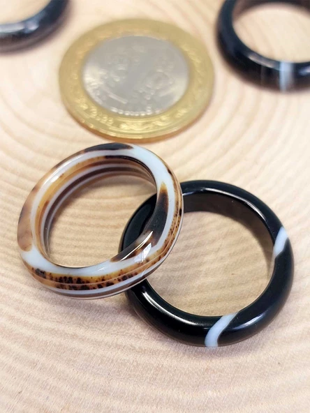 Akik Taşı Yüzük Siyah Alacalı 6mm Kalınlığında (Standart Ölçü) - Resim 2