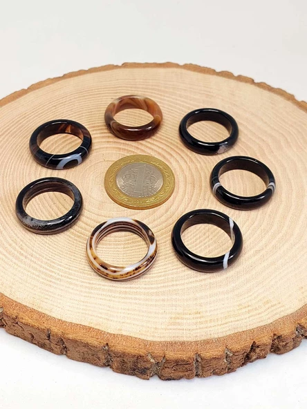 Akik Taşı Yüzük Siyah Alacalı 6mm Kalınlığında (Standart Ölçü) - Resim 3