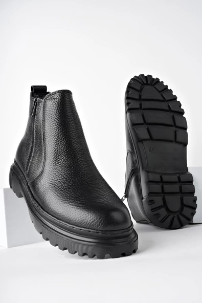 Muggo İCARDİ Garantili Hakiki Deri Fermuarlı İçi Kürklü Eva Taban Erkek Kışlık Chelsea Bot - 5