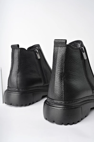 Muggo İCARDİ Garantili Hakiki Deri Fermuarlı İçi Kürklü Eva Taban Erkek Kışlık Chelsea Bot - 4