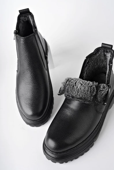 Muggo İCARDİ Garantili Hakiki Deri Fermuarlı İçi Kürklü Eva Taban Erkek Kışlık Chelsea Bot - 3