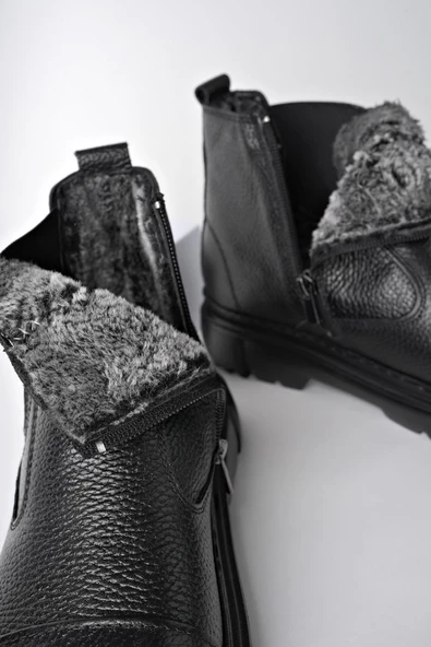 Muggo MİNJAE Garantili Hakiki Deri Fermuarlı İçi Kürklü Eva Taban Erkek Kışlık Chelsea Bot - 4