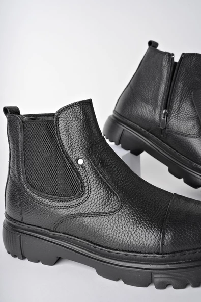 Muggo MİNJAE Garantili Hakiki Deri Fermuarlı İçi Kürklü Eva Taban Erkek Kışlık Chelsea Bot - 5