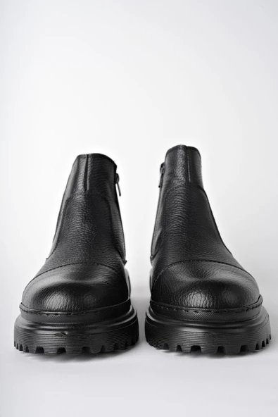 Muggo MİNJAE Garantili Hakiki Deri Fermuarlı İçi Kürklü Eva Taban Erkek Kışlık Chelsea Bot - 6