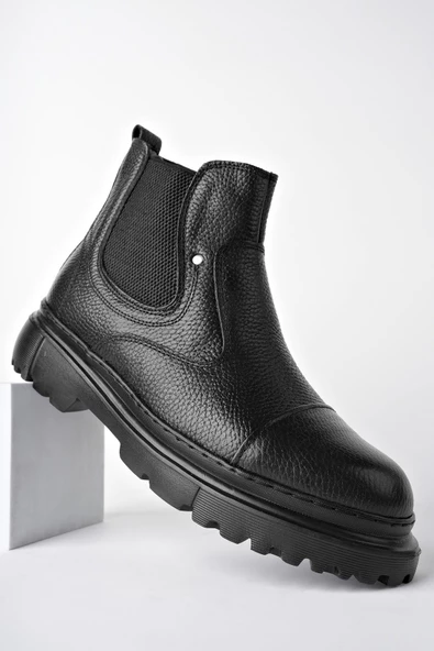 Muggo MİNJAE Garantili Hakiki Deri Fermuarlı İçi Kürklü Eva Taban Erkek Kışlık Chelsea Bot - 2