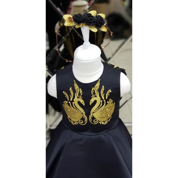 MODAVALS SİYAH İNCİ NAKIŞLI VARAK DETAYLI ÖZEL TASARIM KIZ ÇOCUK ABİYE & TAÇ KOMBİN - 8