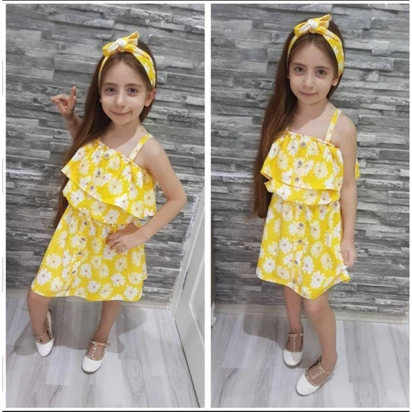 MODAVALS PAPATYA DESENLİ DÜĞME DETAYLI YAZLIK KIZ ÇOCUK ETEKLİ KOMBİN - 4