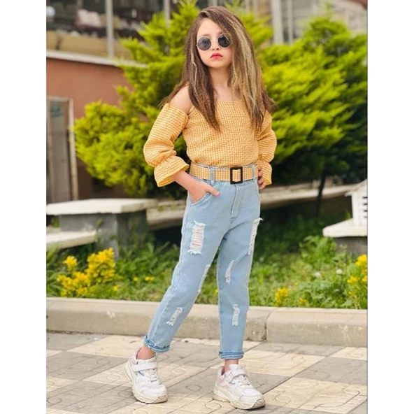 MODAVALS YIRTIK KOTLU ASKILI BÜRÜMCÜK KUMAŞLI KIZ ÇOCUK KOMBİN - 3