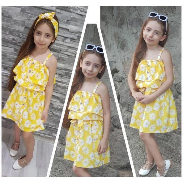 MODAVALS PAPATYA DESENLİ DÜĞME DETAYLI YAZLIK KIZ ÇOCUK ETEKLİ KOMBİN - 2