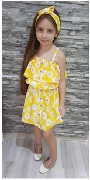 MODAVALS PAPATYA DESENLİ DÜĞME DETAYLI YAZLIK KIZ ÇOCUK ETEKLİ KOMBİN - 3