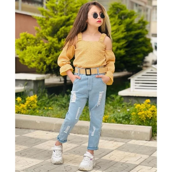 MODAVALS YIRTIK KOTLU ASKILI BÜRÜMCÜK KUMAŞLI KIZ ÇOCUK KOMBİN - 2