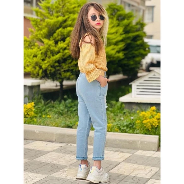 MODAVALS YIRTIK KOTLU ASKILI BÜRÜMCÜK KUMAŞLI KIZ ÇOCUK KOMBİN - 7