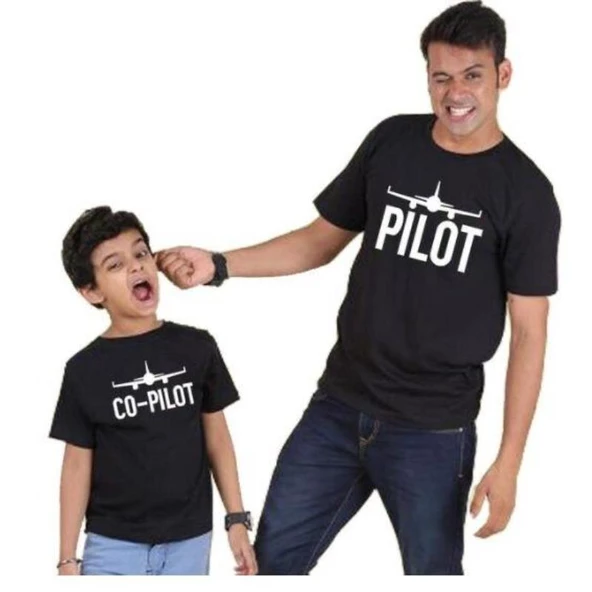 MODAVALS PİLOT/CO-PİLOT BABA ÇOCUK TSHIRT AİLE KOMBİN - SİYAH - 2