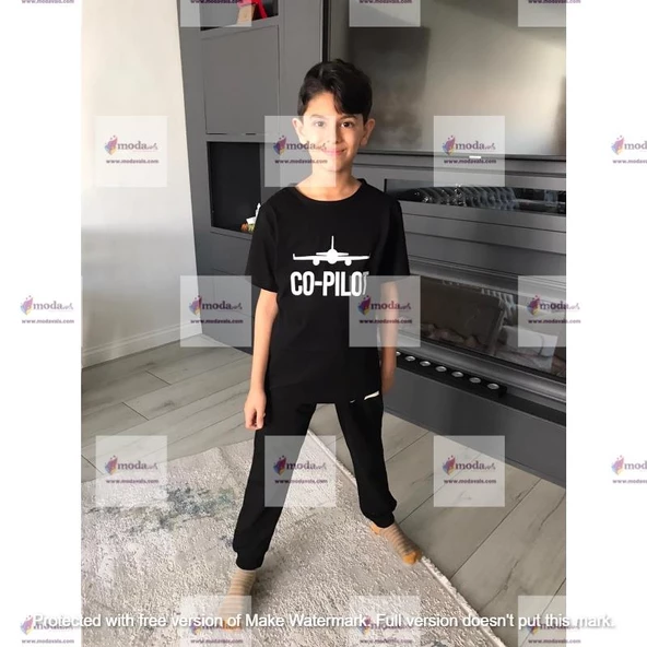 MODAVALS PİLOT/CO-PİLOT BABA ÇOCUK TSHIRT AİLE KOMBİN - SİYAH - 3