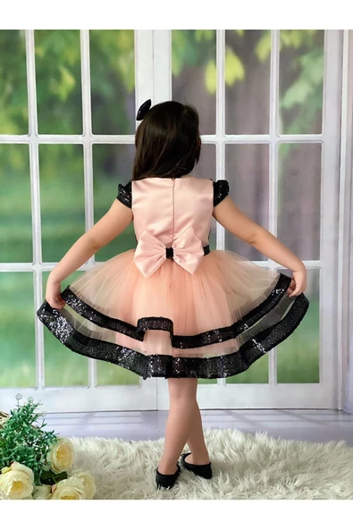 MODAVALS PAYET VE DANTEL İŞLEMELİ TÜL DETAYLI BELDE FİYONK DETAYLI KIZ ÇOCUK ABİYE VE TOKA KOMBİN - Resim 6