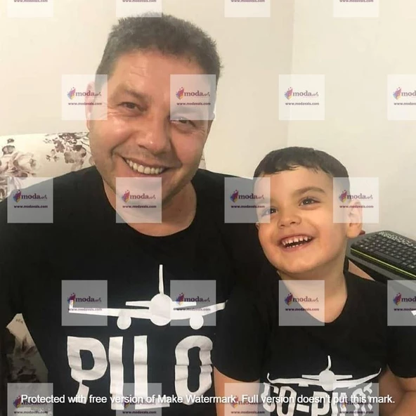 MODAVALS PİLOT/CO-PİLOT BABA ÇOCUK TSHIRT AİLE KOMBİN - SİYAH - 4