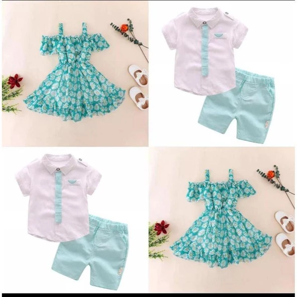 MODAVALS MİNT YEŞİLİ KARDEŞ KOMBİN KIZ ÇOCUK ELBİSE & BANDANA KOMBİN - 10