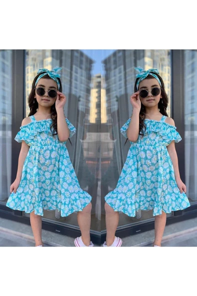 MODAVALS MİNT YEŞİLİ KARDEŞ KOMBİN KIZ ÇOCUK ELBİSE & BANDANA KOMBİN - 2