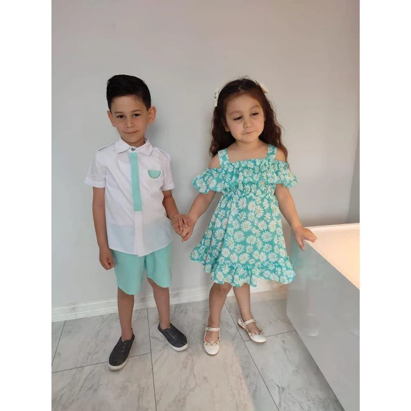 MODAVALS MİNT YEŞİLİ KARDEŞ KOMBİN KIZ ÇOCUK ELBİSE & BANDANA KOMBİN - 9