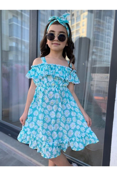 MODAVALS MİNT YEŞİLİ KARDEŞ KOMBİN KIZ ÇOCUK ELBİSE & BANDANA KOMBİN - 4