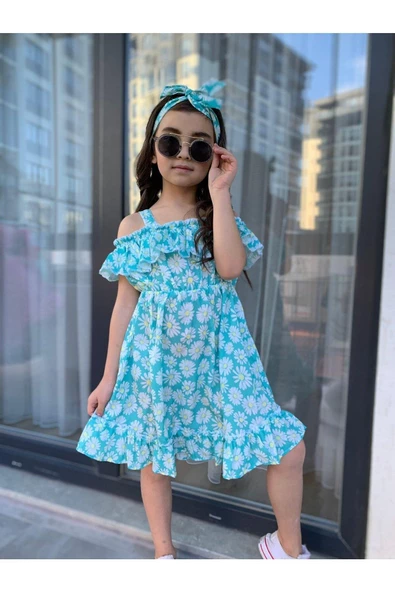 MODAVALS MİNT YEŞİLİ KARDEŞ KOMBİN KIZ ÇOCUK ELBİSE & BANDANA KOMBİN - 5