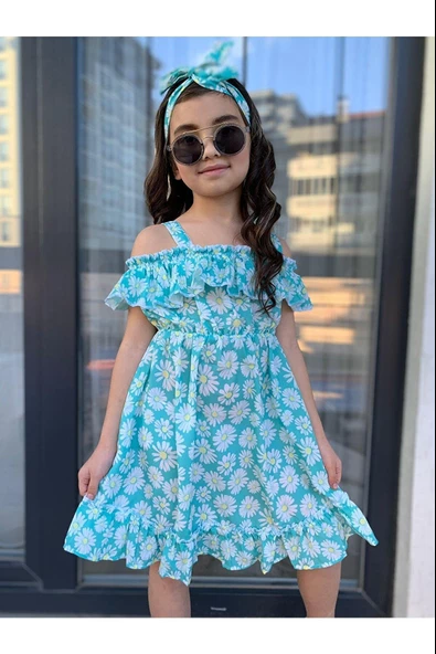 MODAVALS MİNT YEŞİLİ KARDEŞ KOMBİN KIZ ÇOCUK ELBİSE & BANDANA KOMBİN - 3