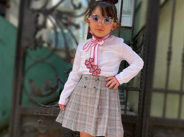 MODAVALS EKOSE KARDEŞ KOMBİN FIRFIR GÖMLEKLİ PAPATYA NAKIŞLI PİLELİ KIZ ÇOCUK ETEKLİ TAKIM - BORDO - 4