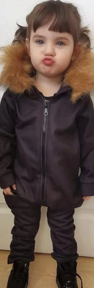 MODAVALS İTHAL KÜRKLÜ 3 İP ŞARDONLU UNISEX BEBEK VE ÇOCUK TULUM - KAHVE - 2