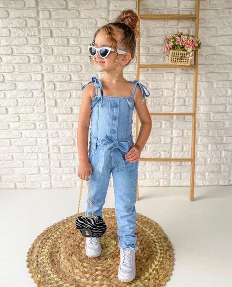 MODAVALS SIRT FERMUAR DETAYLI BEL KUŞAKLI KIZ ÇOCUK KOT TULUM - 8