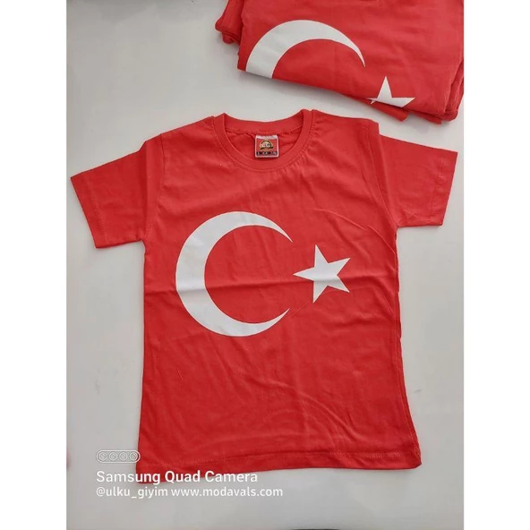 MODAVALS 23 NİSAN 19 MAYIS 29 EKİM 10 KASIM OKUL GÖSTERİ UNISEX GARSON BOY AY YILDIZ BASKILI KISA KOL TSHIRT - KIRMIZI - 4