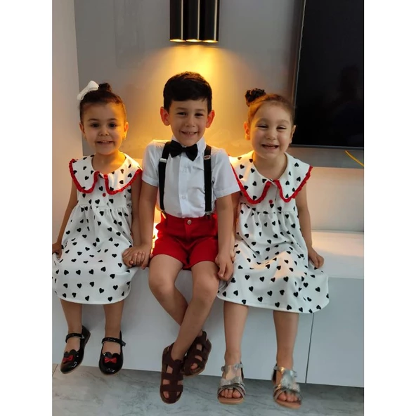 MODAVALS KARDEŞ KOMBİN KIZ ÇOCUK KALP DETAYLI ELBİSE - 6
