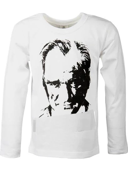 MODAVALS 23 NİSAN 19 MAYIS 29 EKİM 10 KASIM OKUL GÖSTERİ UNISEX ÇOCUK ATATÜRK & İMZA BASKILI UZUN KOL BADİ - BEYAZ - 2