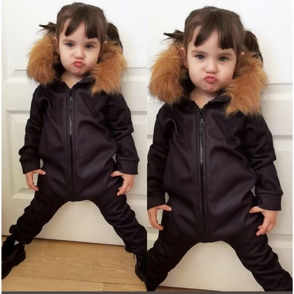 MODAVALS İTHAL KÜRKLÜ 3 İP ŞARDONLU UNISEX BEBEK VE ÇOCUK TULUM - KAHVE - 3