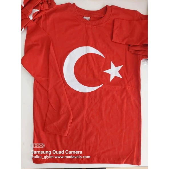 MODAVALS 23 NİSAN 19 MAYIS 29 EKİM 10 KASIM OKUL GÖSTERİ UNISEX GARSON BOY ÇOCUK AY YILDIZ BASKILI UZUN KOL BADİ - KIRMIZI - 2