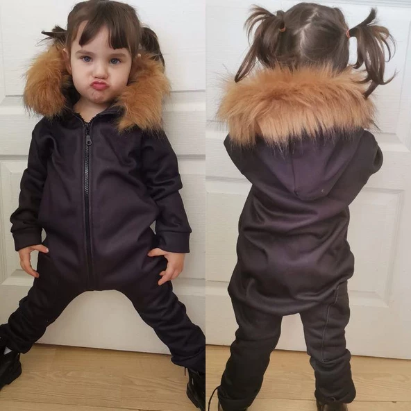 MODAVALS İTHAL KÜRKLÜ 3 İP ŞARDONLU UNISEX BEBEK VE ÇOCUK TULUM - KAHVE - 6