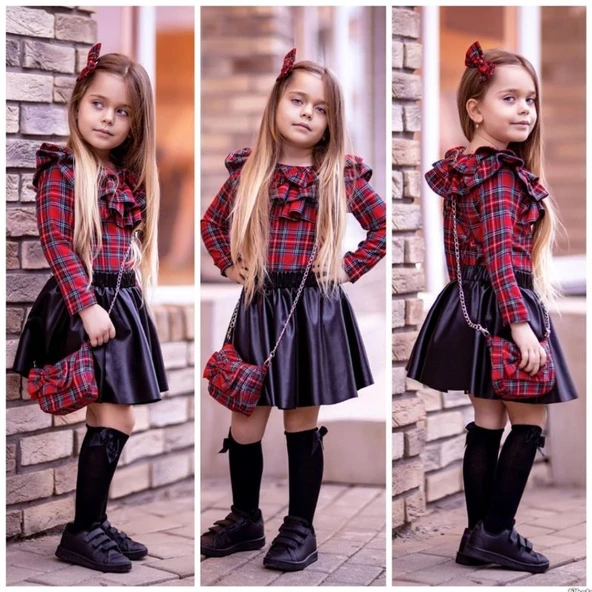 MODAVALS EKOSE KARDEŞ KOMBİN 5 PARÇA KIZ ÇOCUK TAKIM - KIRMIZI - 2