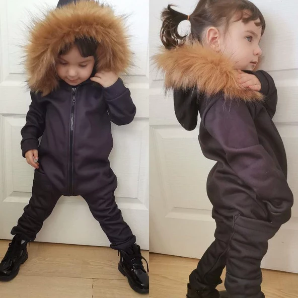 MODAVALS İTHAL KÜRKLÜ 3 İP ŞARDONLU UNISEX BEBEK VE ÇOCUK TULUM - KAHVE - 4