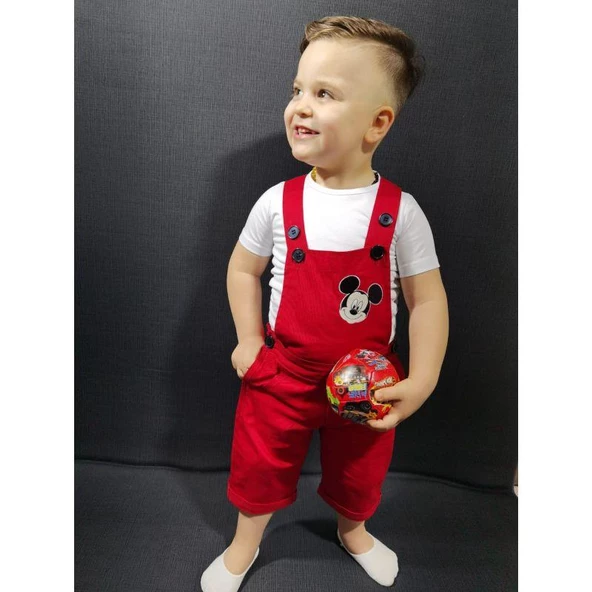 MODAVALS GABARDİN KARDEŞ KOMBİN MICKEY TULUM & TSHIRT KOMBİN - KIRMIZI