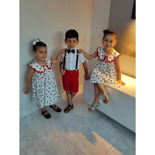 MODAVALS KARDEŞ KOMBİN KIZ ÇOCUK KALP DETAYLI ELBİSE - 4