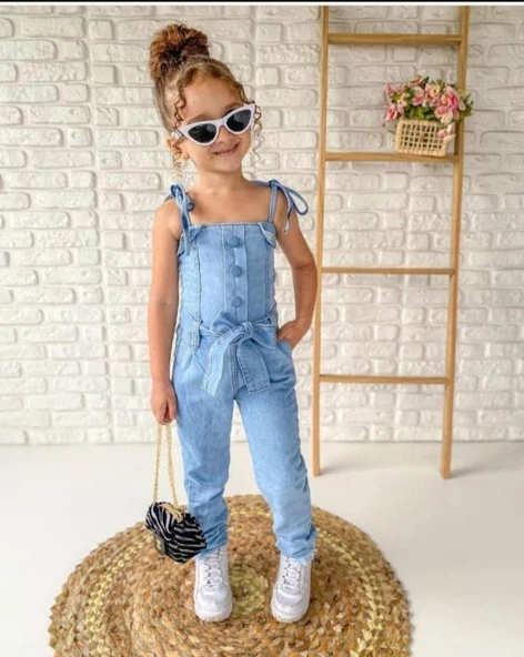 MODAVALS SIRT FERMUAR DETAYLI BEL KUŞAKLI KIZ ÇOCUK KOT TULUM - 9