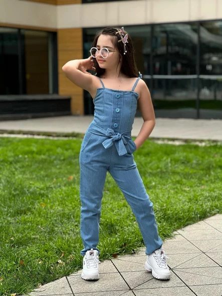 MODAVALS SIRT FERMUAR DETAYLI BEL KUŞAKLI KIZ ÇOCUK KOT TULUM