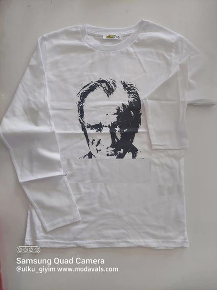 MODAVALS 23 NİSAN 19 MAYIS 29 EKİM 10 KASIM OKUL GÖSTERİ UNISEX ÇOCUK ATATÜRK & İMZA BASKILI UZUN KOL BADİ - BEYAZ - 3