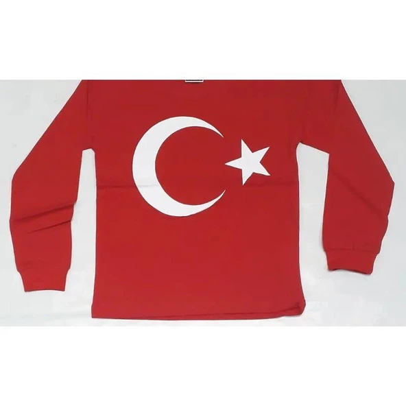 MODAVALS 23 NİSAN 19 MAYIS 29 EKİM 10 KASIM OKUL GÖSTERİ UNISEX GARSON BOY ÇOCUK AY YILDIZ BASKILI UZUN KOL BADİ - KIRMIZI - 3