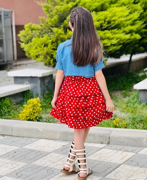 MODAVALS KIZ ÇOCUK KOT BOLEROLU PUANTİYE DETAYLI KIRMIZI ELBİSE 647892131 - 4