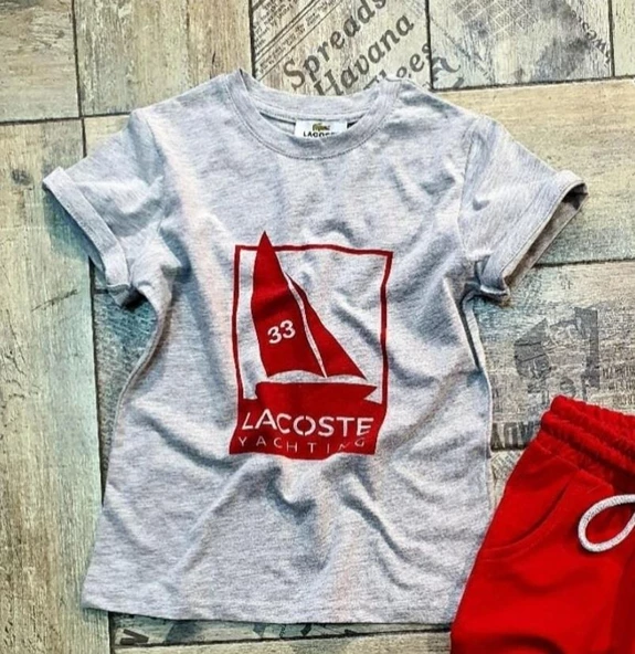 MODAVALS KIZ & ERKEK ÇOCUK ŞORTLU YELKEN BASKILI GRİ&KIRMIZI ALT ÜST TAKIM 520964872 - 2