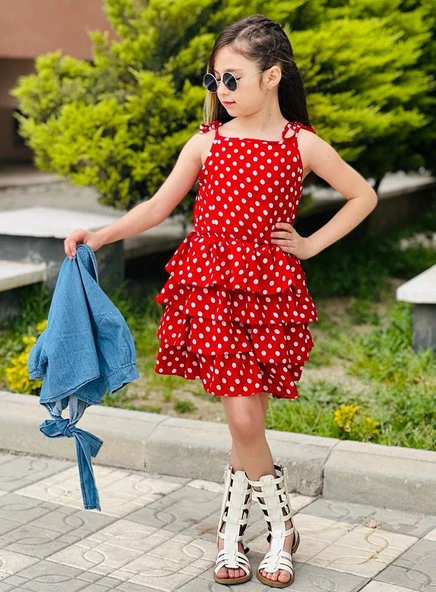 MODAVALS KIZ ÇOCUK KOT BOLEROLU PUANTİYE DETAYLI KIRMIZI ELBİSE 647892131 - 3